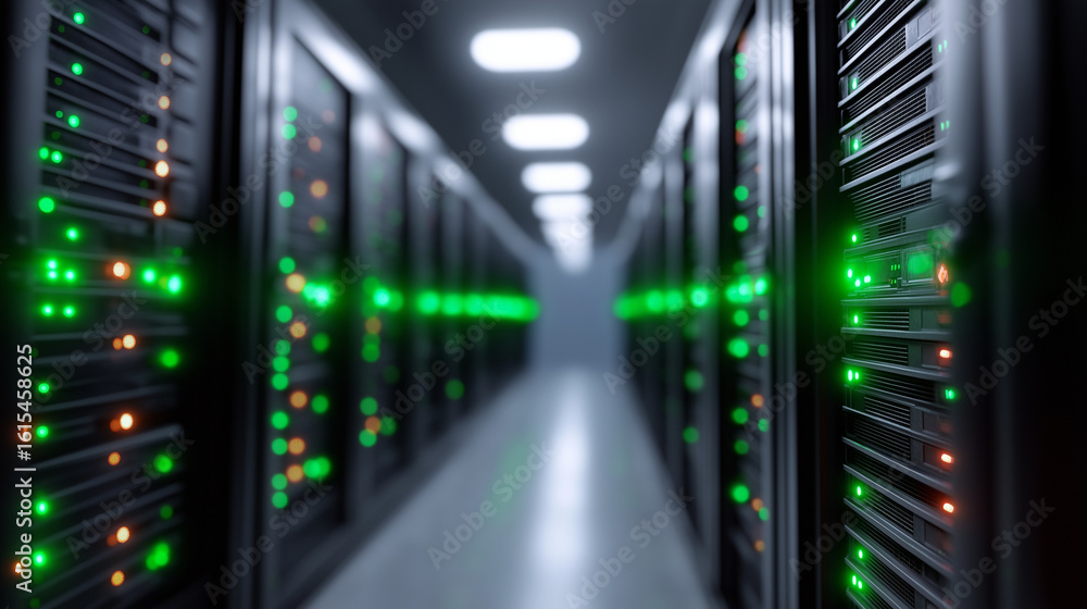 Aufkleber endless black server racks with green status leds in data center