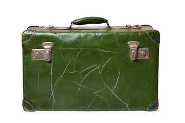 a green suitcase with a handle and a latch