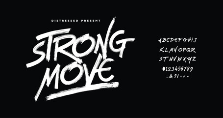 Strong Move: a rugged and expressive display font with uppercase distressed letters. Perfect for rebellious designs, bold headlines, and gritty grunge-style artworks