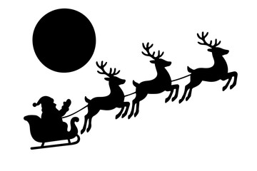 Santa's sleigh over skyline Santa in Sleigh with Flying Reindeer