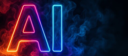 Colorful, Ethereal Ai Logo, black background, copy space for text, smokey ambience
