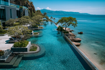 Fototapeta premium Pathway and deck at seaside luxury resort