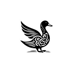 Ornate duck silhouette isolated on white background