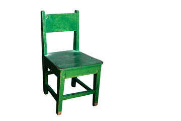 a green chair with a wooden seat on a white background