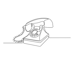 Vintage analog telephone outline drawing illustration. one continuous line drawing of retro telephone.