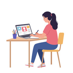 Young Woman Studying and Working on Laptop