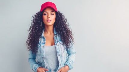 Stylish Woman in Red Cap: A captivating portrait of a fashionable woman, exuding confidence as she poses with elegance. Wearing a trendy red cap, she emanates an air of sophistication.