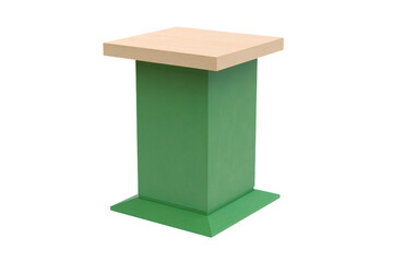 a green table with a wooden top