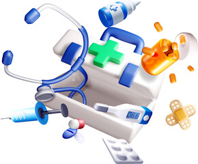 3D Medical Kit with Healthcare Supplies
