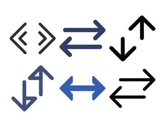 Collection of Blue and Black Arrow Icons representing different directions