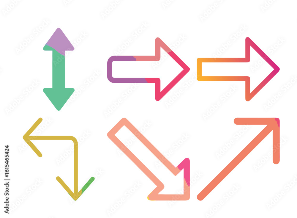 Poster directional arrow set with gradient colors pointing in different directions graphic