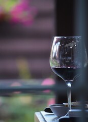 glass of red wine on the table