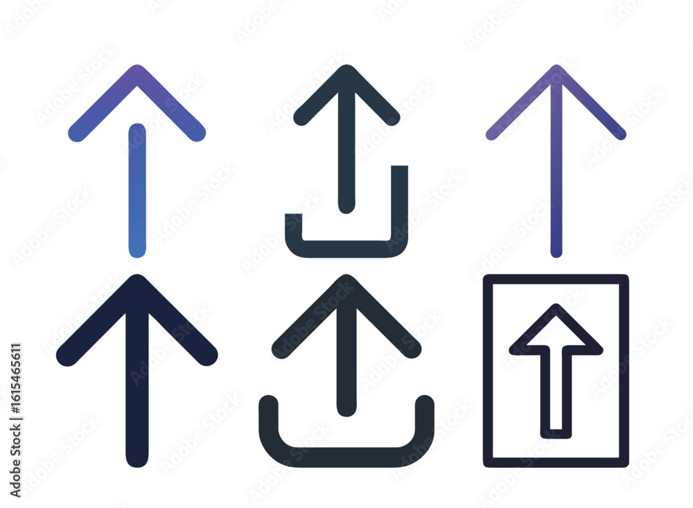 Poster various stylized upload icons in different gradient and monochrome styles