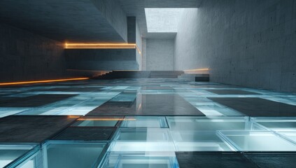 Obraz premium Modern concrete interior, glass floor