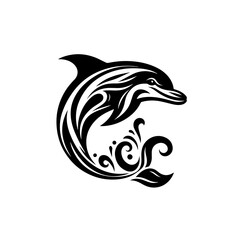 Fototapeta premium A graceful dolphin with tribal patterns isolated on white background