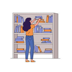 Woman Organizing Books on a Shelf