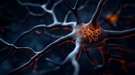 Intricate Details of a Neuron with Glowing Connections Representing Neural Activity
