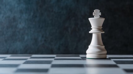 White King Chess Piece Standing Alone on a Black and White Checkerboard Surface