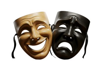 3D Realistic Illustration of Theater Masks Comedy and Drama on Black Background