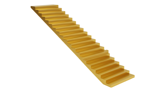 3D Render of a Gold Wooden Staircase on Isolated Black Background