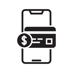 Mobile payment icon, online banking with smartphone and credit card, digital transaction vector symbol.
