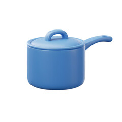 3D Render of a Blue Pot with Handle and Lid Isolated on Transparent Background