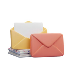 3D Render Illustration of Envelopes Stack and Email Communication