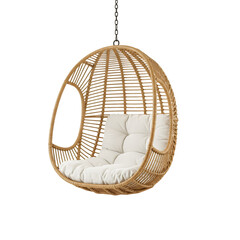3D Render Isolated Rattan Hanging Chair With Cushion Comfort Design Background