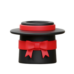 3D Render of a Black Magic Hat with Red Ribbon and Isolated Background