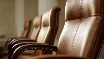 Close-up of leather office chairs
