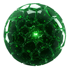 3d Render of a Green Geometric Glass Sphere Isolated on a Transparent Background