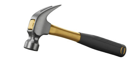 3D Render Of A Silver And Gold Hammer On Transparent Background