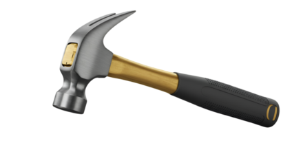 3D Render Of A Silver And Gold Hammer On Transparent Background