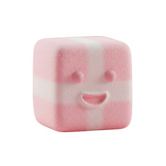 3D Render of a Smiling Pink Cube with a White Stripe on Transparent Background