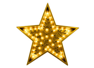 Golden marquee star with lights isolated on transparent background