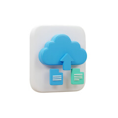 3D Render Of Cloud Upload Icon With Blue And Green Files Isolated