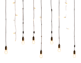 Warm White Christmas Fairy Lights Hanging Vertically, Transparent Background