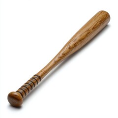 Wooden baseball bat with textured grip displayed at an angle on white background sports equipment athletic