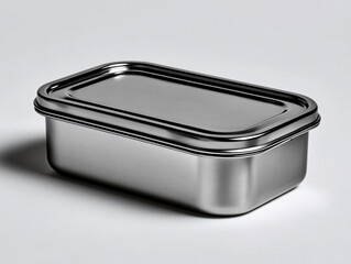 Metal bento lunchbox closed, clean white background 