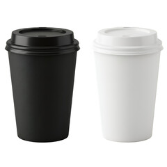 3D Rendered Coffee Cups Black And White Isolated On Transparent Background