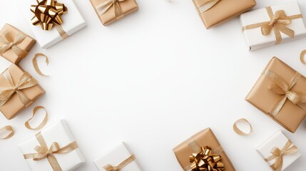 Gift Galore: A curated display of elegantly wrapped presents, adorned with satin ribbons and bows, arranged to create a captivating visual narrative.