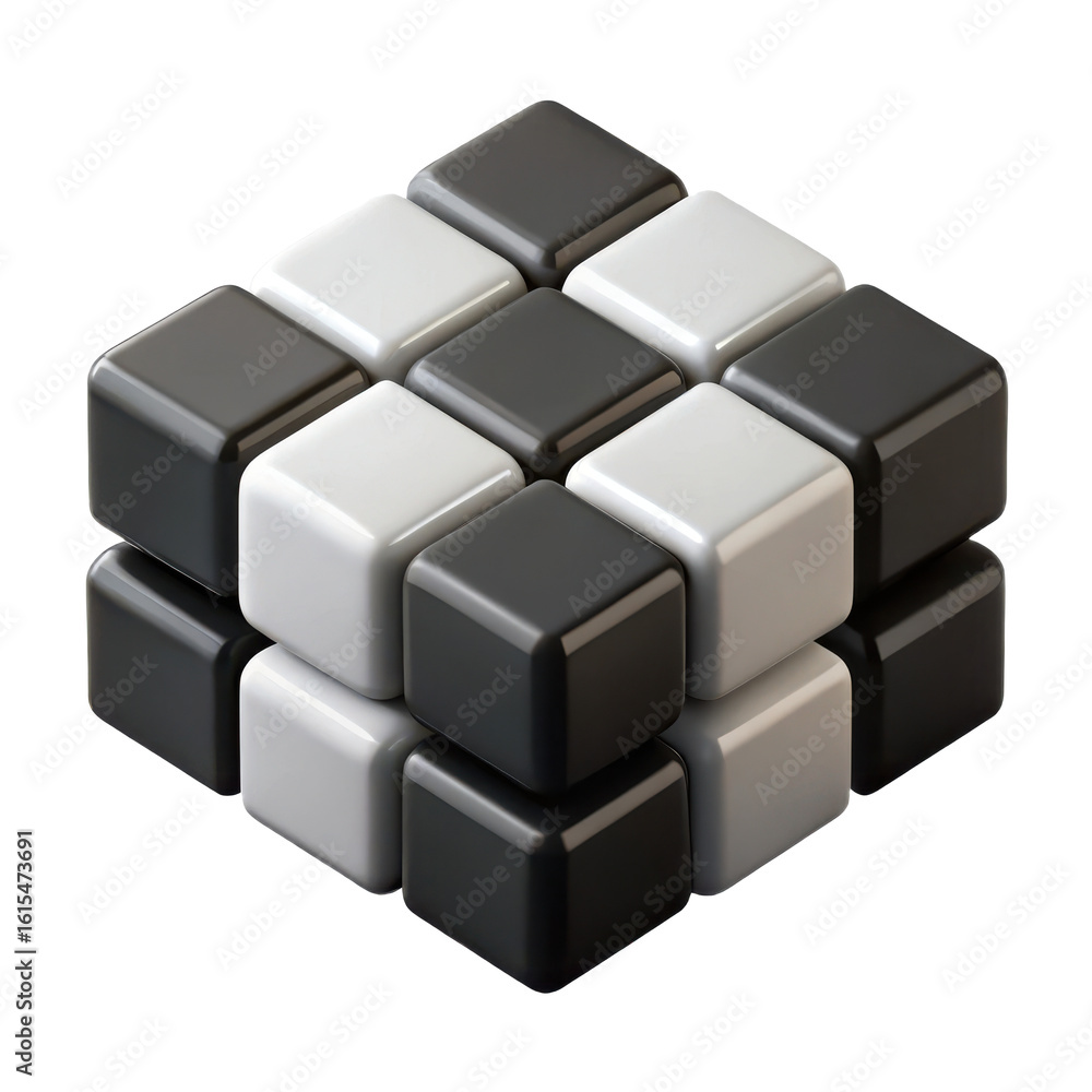 Poster black and white cube design geometric arrangement of small cubes abstract isometric shapes pattern b