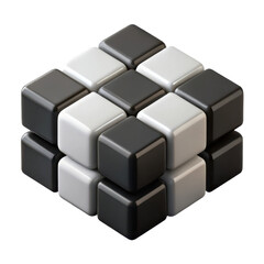 Black and white cube design geometric arrangement of small cubes abstract isometric shapes pattern block