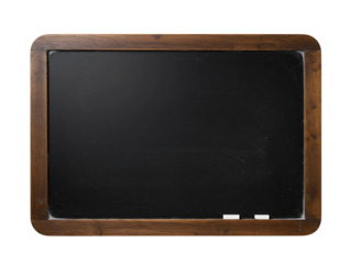 Empty wooden framed blackboard with chalk isolated on transparent background