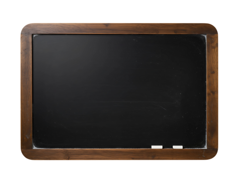 Empty wooden framed blackboard with chalk isolated on transparent background