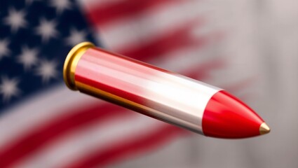 Flying bullet with USA color flag concept of violence weapon gun and war 