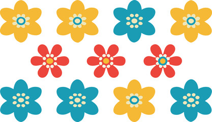 Collection of colorful stylized flowers silhouette isolated on transparent background