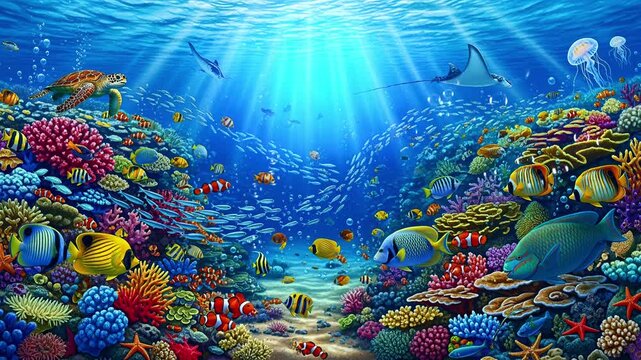 Vibrant Coral Reef Timelapse: Seamless Looping Underwater Animation