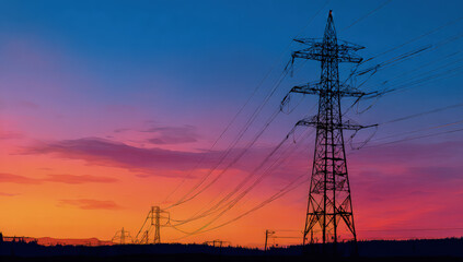 Fototapeta premium Neon Sunset Grid A Futuristic Energy Landscape (1)