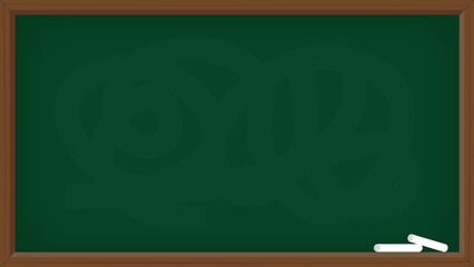 Flat vector illustration of a green chalkboard with wooden frame and chalk. Perfect as an educational background or for school-related design themes.